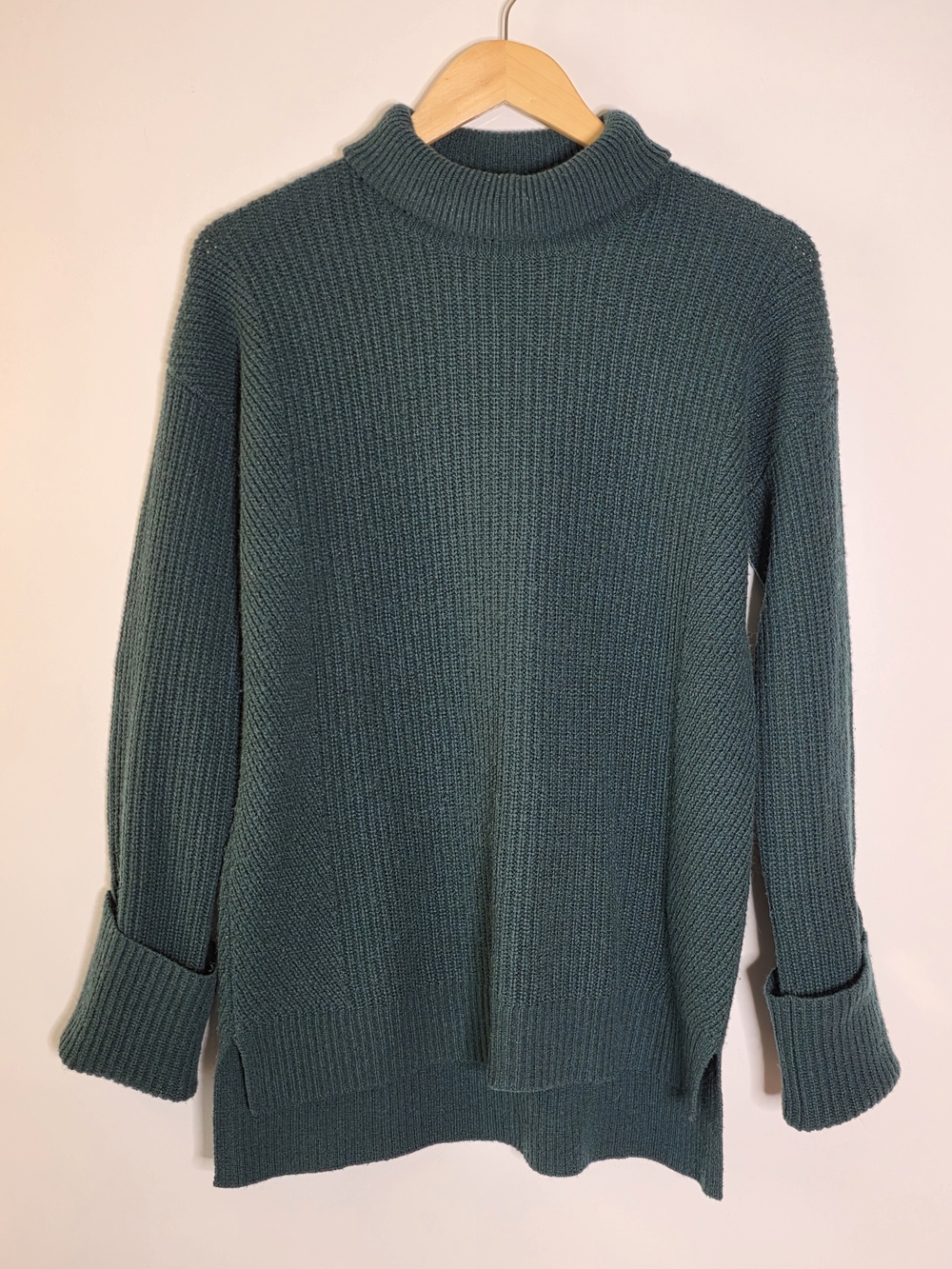Halogen Dark Green Cozy turtle Neck Ribbed cashmere Sweater XS Good Condition
